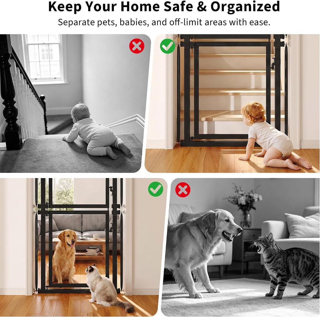 73.6" Extra Tall Cat Gate, Pet Gate 29.5-32.3" Adjustable Width, Black
