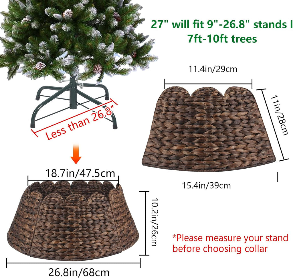 Christmas Tree Collar 27in, Large Round Tree Collar Hyacinth Handwoven with Scalloped Edge, Christmas Tree Collar