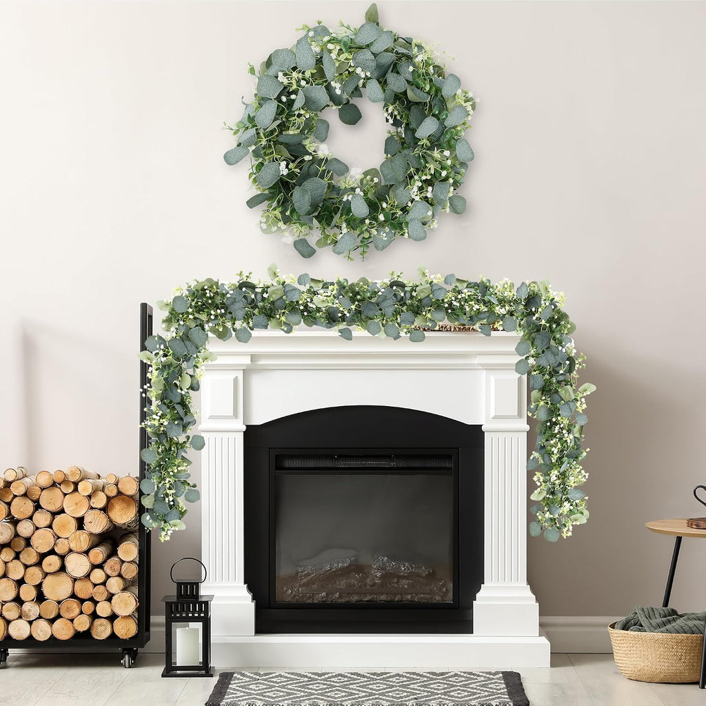 Artificial Eucalyptus Garland Eucalyptus Leaves Vines Greenery Garland Faux Silver Dollar Eucalyptus Leaves - Set of 6
