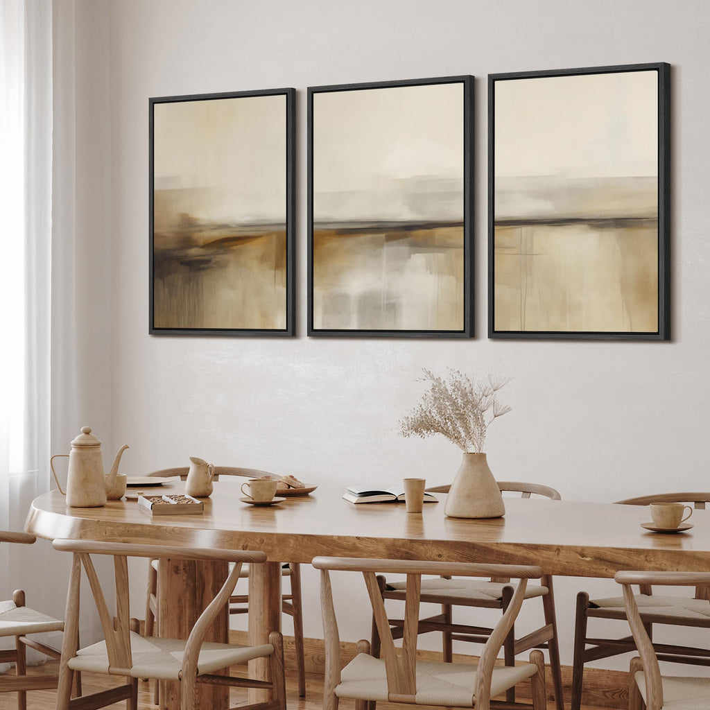 Framed Canvas Print Wall Art Set Desert Haze Abstract Neutral Beige and Brown Illustrations Modern Art Relax/Calm