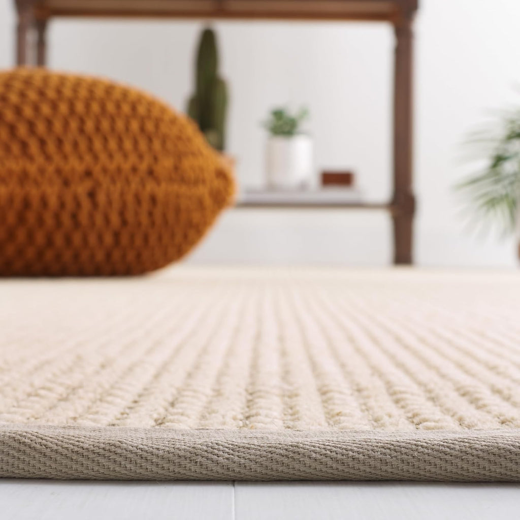 Area Rug 9x12 - Natural Fiber - Large - Light Grey, Sisal & Wool, Woven Design with Border