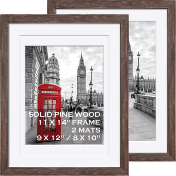 11x14 Rustic Picture Frames Solid Wood - Display Pictures 9x12 or 8x10 with Mat or 11x14 Frame without Mat