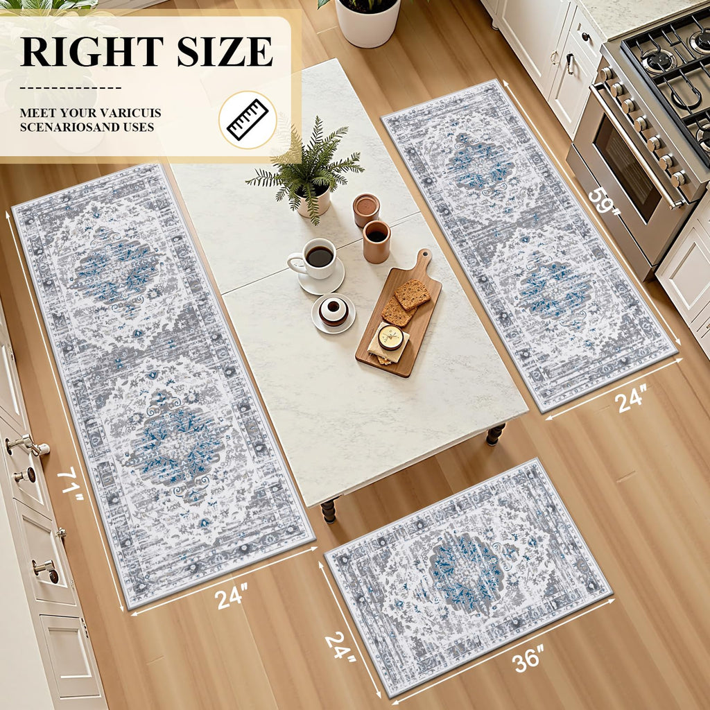 Kitchen Rugs Set 3 Piece, Non Slip Washable Kitchen Mats for Floor