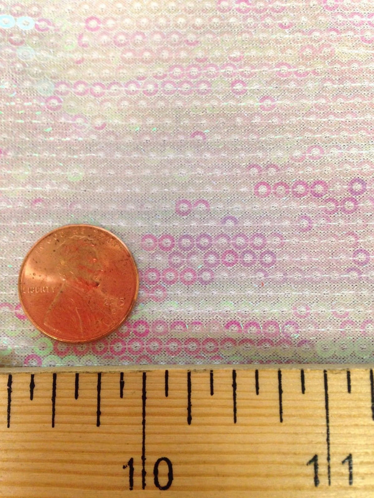 3mm Micro Mini Holographic Sequins on Stretch Polyester Spandex Jersey Fabric (Pearl White)