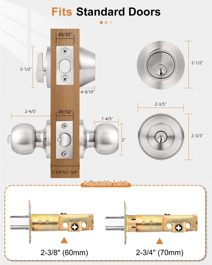 Keyed Alike Entry Knobs and Single Cylinder Deadbolt Lockset, Front Door Lock Set Exterior Door Knob with Deadbolt