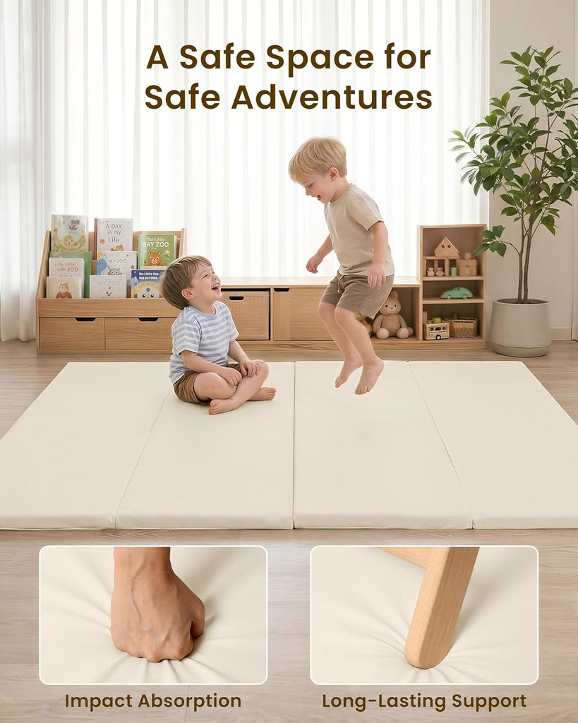 Foldable Baby Play Mat,Vegan Leather 71x59 Baby Mat for Floor,Beige