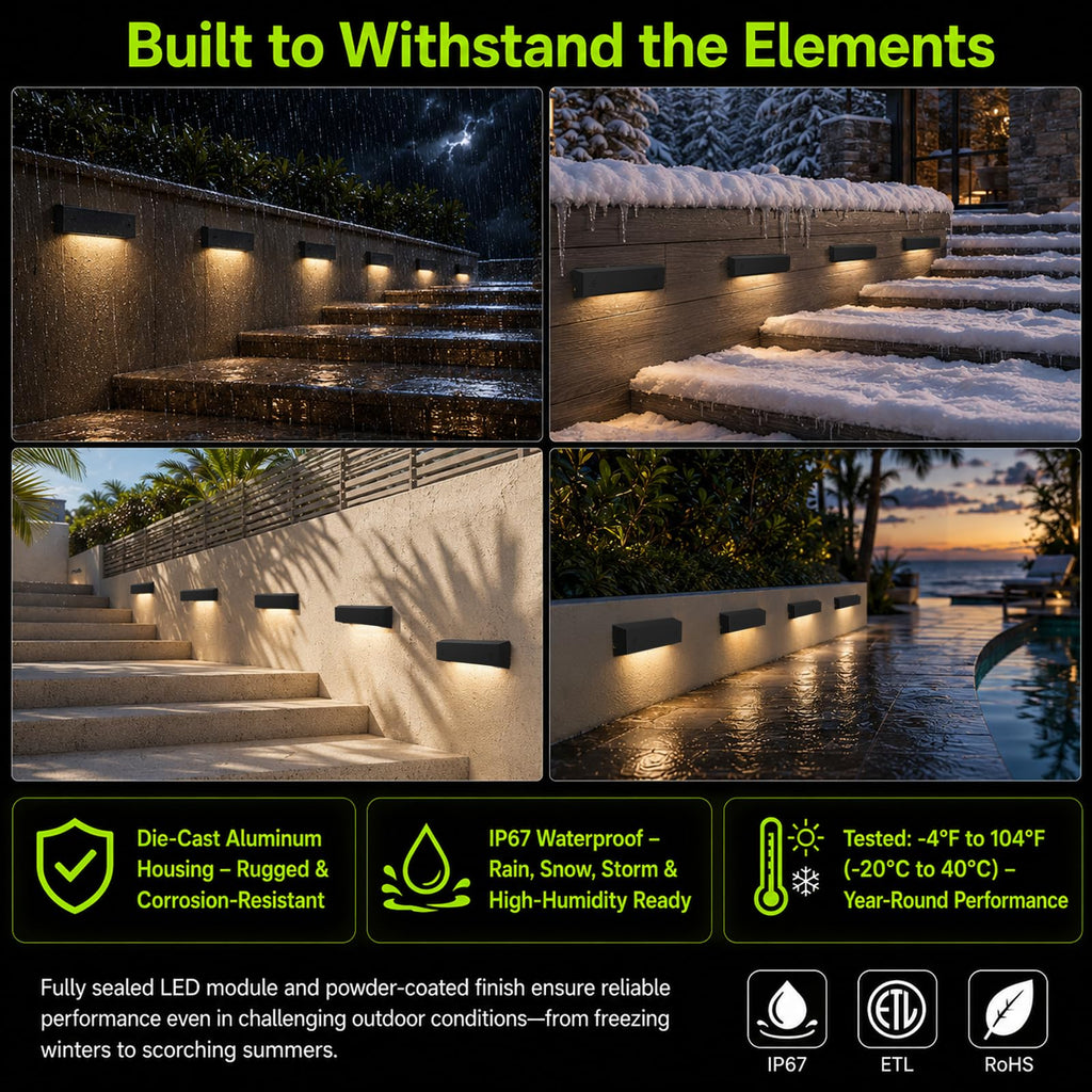 Low Voltage 12V AC/DC LED Step Lights, 4W 2700K Warm White, 6-Inch IP65 Waterproof Outdoor Stair Lights