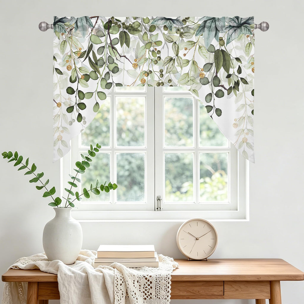 Sage Green Eucalyptus Leaves Swag Curtains 1 Panel, 56x36 in