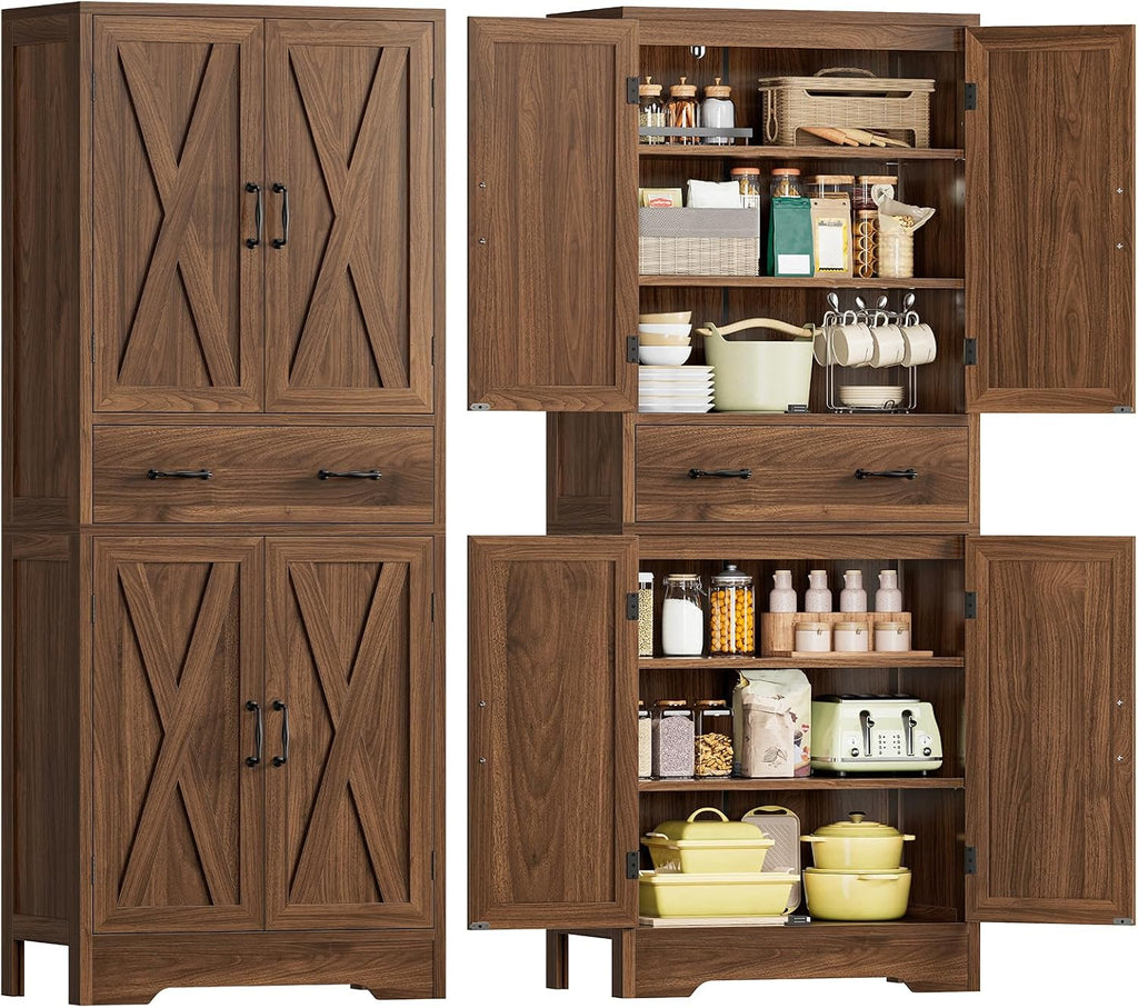 Tall Storage Cabinet with 2 Adjustable Shelves & 1 Large Drawer, Kitchen Pantry Cabinet with 4 Doors, Bathroom