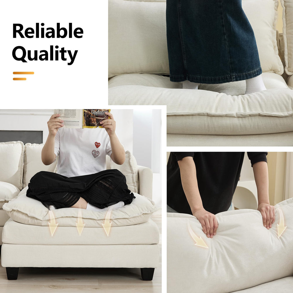 35'' Modern Chenille Cloud Sofa Ottoman, Rectangle Ottoman for Modular Sectional Sofa, Beige