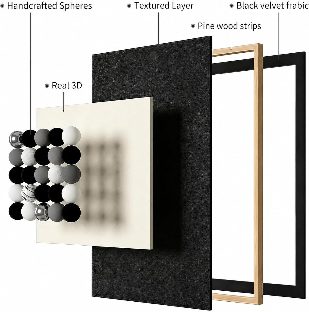 3D Wall Art Extra Large Sandstone Textured Wall Decor, Modern Black and White Abstract Artwork for Walls, Minimalist - Set of 3