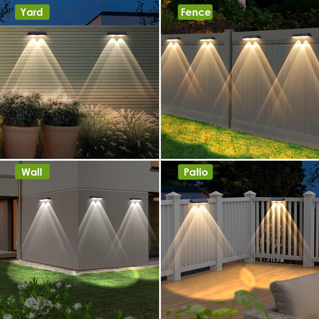Solar Fence Lights Outdoor, IP65 Waterproof LED, 3 Mode, 12H, Black, 12PK