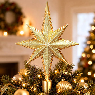 Christmas Bethlehem Star Tree Topper 8 Inch Gold Glitter