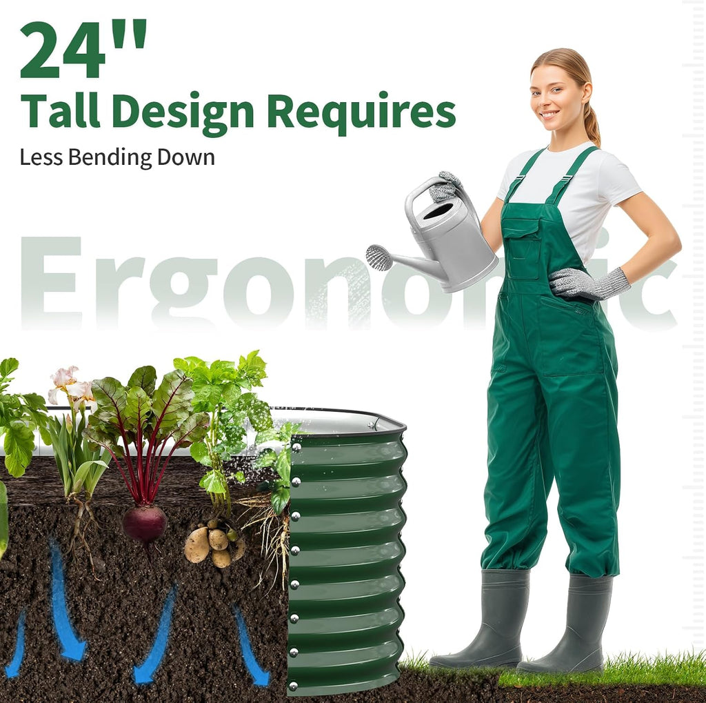 Raised Garden Bed Outdoor, Galvanized Steel Metal Raised Bed Planter for Vegetables, 24-Inch Deep Open Bottom