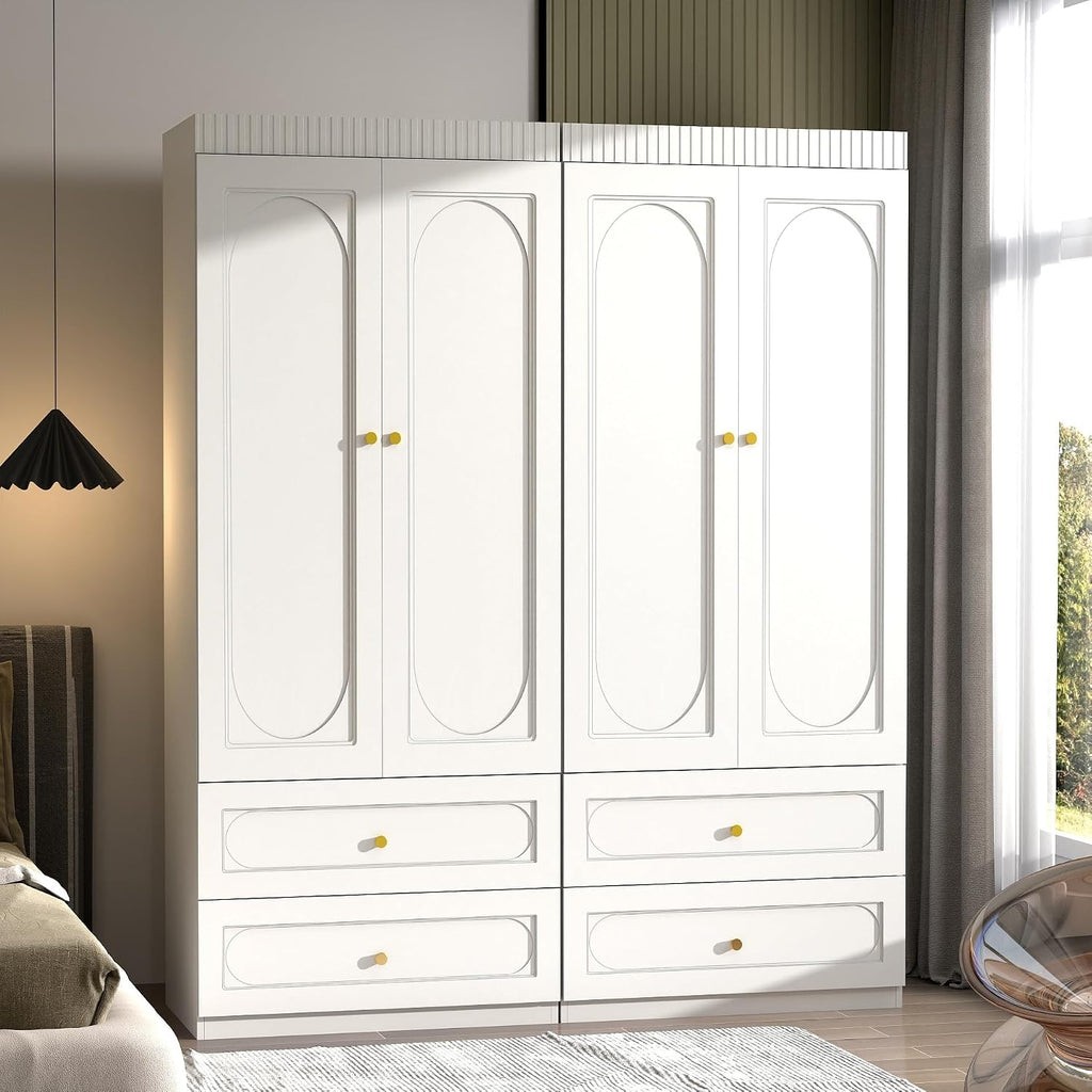 Bedroom Armoire Wardrobe Closet, 75" Tall Wardrobes Closet with 2 Drawers and 2 Doors, Wooden Clothes Cabinets