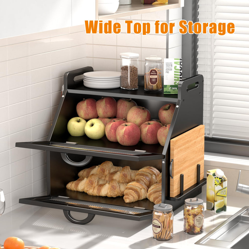 Countertop, Large Bread Storage Container made Bread, Wooden Farmhouse Breadbox Organizers, Double Layer Bread Bin