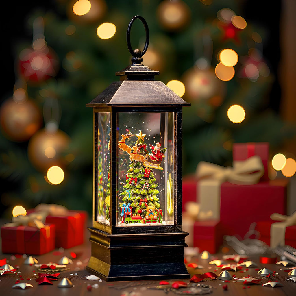 Christmas Snow Globe Lantern with Music & Timer, Vintage Lighted Musical Snow Globe with Swirling Water Glitter