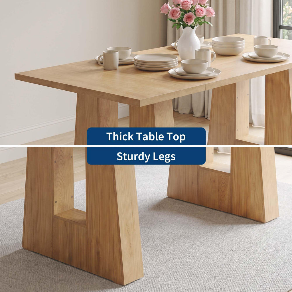63" Dining Table for 4-6 People, Modern Kitchen Table, Light Oak