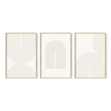 Boho Wall Art - Set of 3 Frameable Mid Century Modern Prints, Minimalist Line Beige Art, Light Arches Art (Beige
