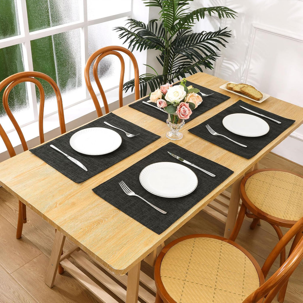 Washable Woven Fabric Placemats Heat Resistant Place Mats Non Slip Thick Cloth Placemats Reversible Table - Set of 6