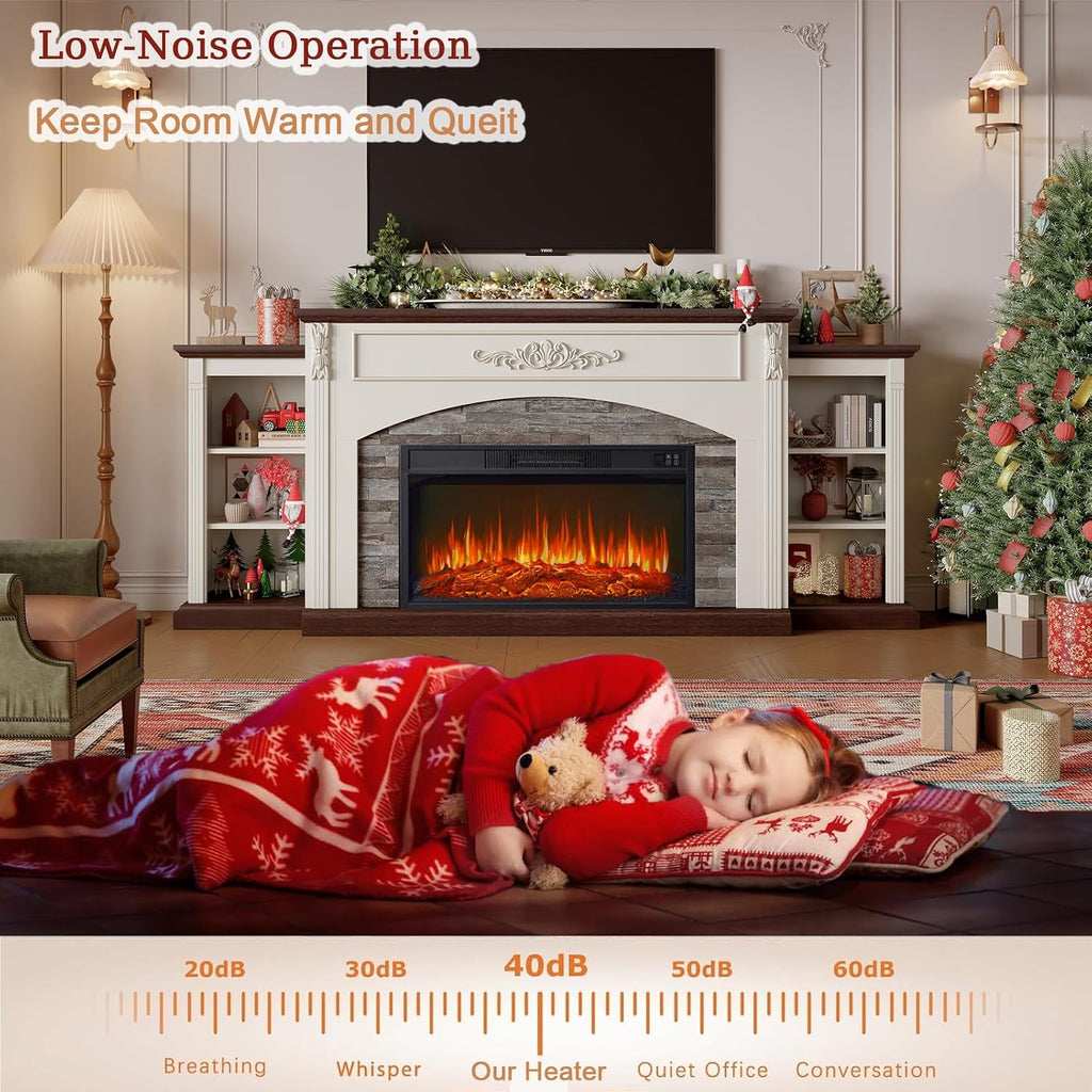 80" Electric Fireplace with Mantel, Fireplace TV Stand for TVs Up to 90 Inch,30" Fire Place Insert Heater for Living