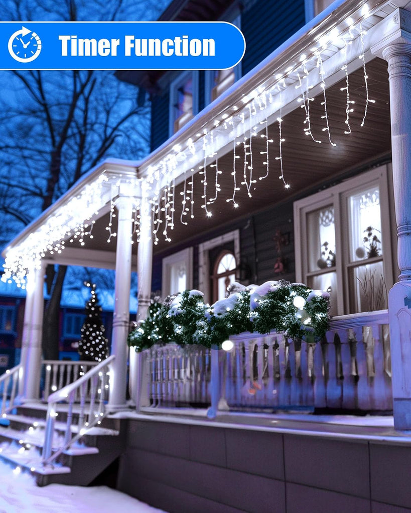 100Ft Icicle Lights for Outside, 832 LED White Christmas Lights with 156 Drops, Remote, Timer, Outdoor Christmas