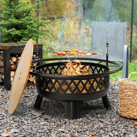 38 Inch Fire Pit - Wood Burning with Grill Table