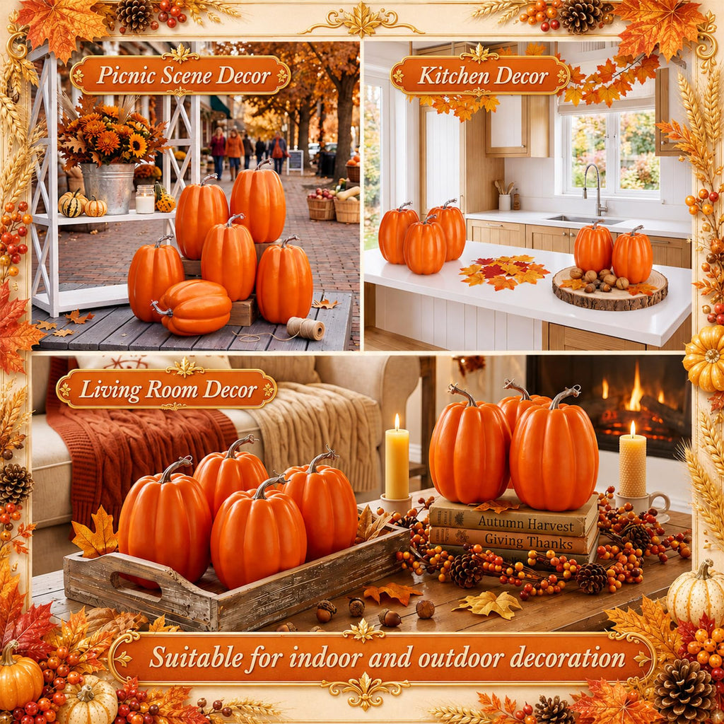 6 Pcs Large Pumpkins for Outdoor Porch 7.48'' Fall Decor