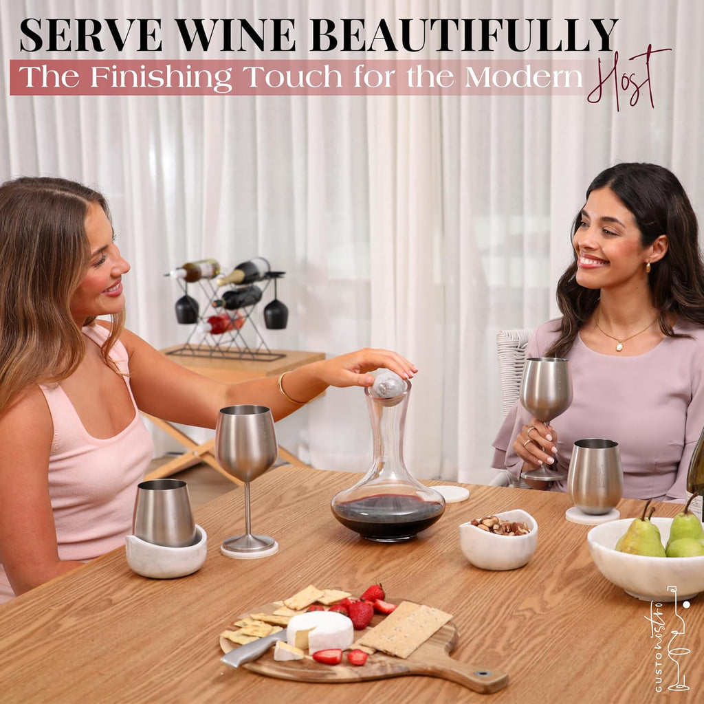 Crystal Wine Decanter with Marble Stopper - Premium Hand-Blown Lead-Free Glass Wine Decanter for Red Wines - 750ml