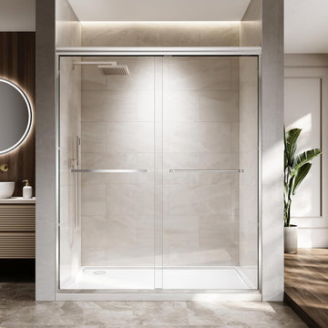 56-60" W x 72" H Semi-Frameless Bypass Sliding Shower Door, Easy-to-Clean Treated Clear Tempered SGCC Glass