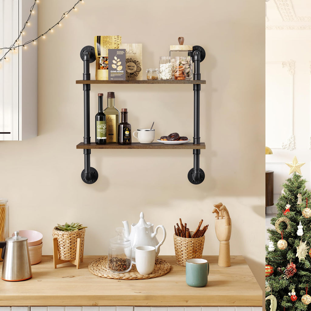 2 Tier Rustic Floating Shelves Industrial Pipe Floating Shelf
