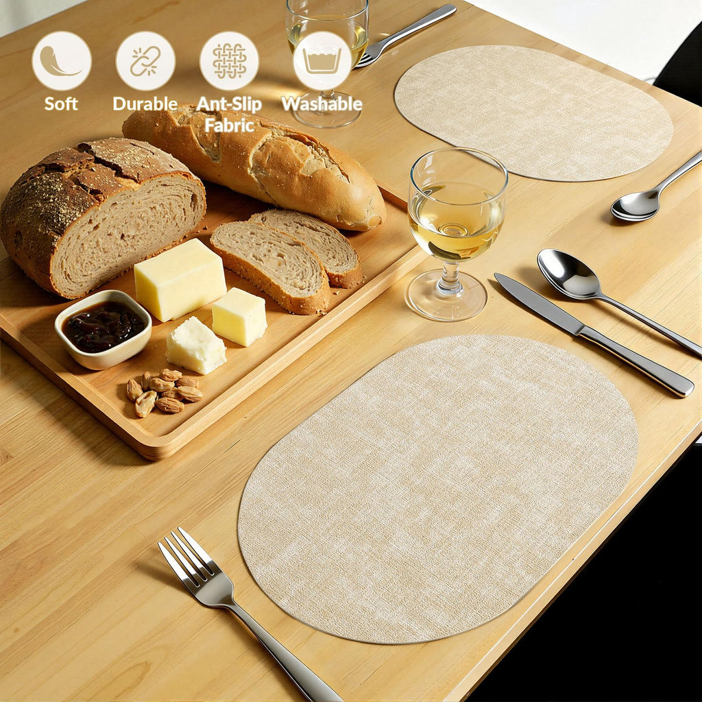 Heat Resistant Oval Placemats Set of 4, Beige