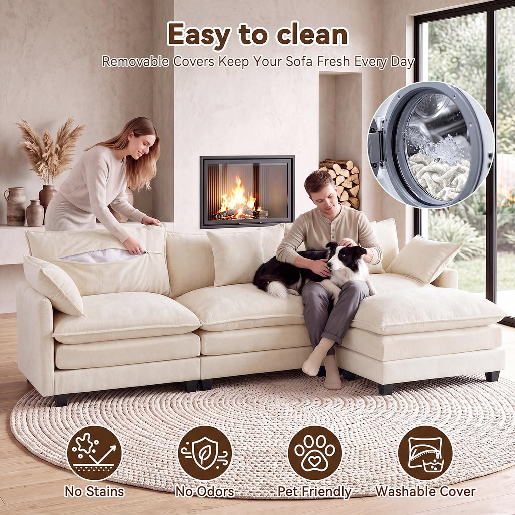 111.4" L‐Shaped Cloud Sectional Sofa Couch, Reversible Chaise, Beige