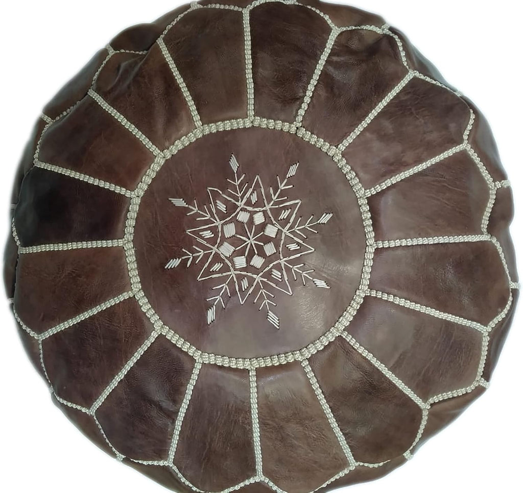 Hand Made Pouf Leather Luxury Ottomans Footstools Cover Satifaction Guarranteed Dark Brown