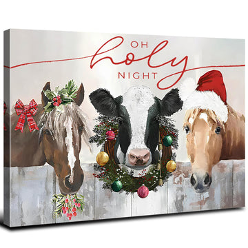 Farmhouse Animals Wall Art Cute Country Farm Horse Cow Canvas Prints Framed Artwork Christmas Accent Decoration