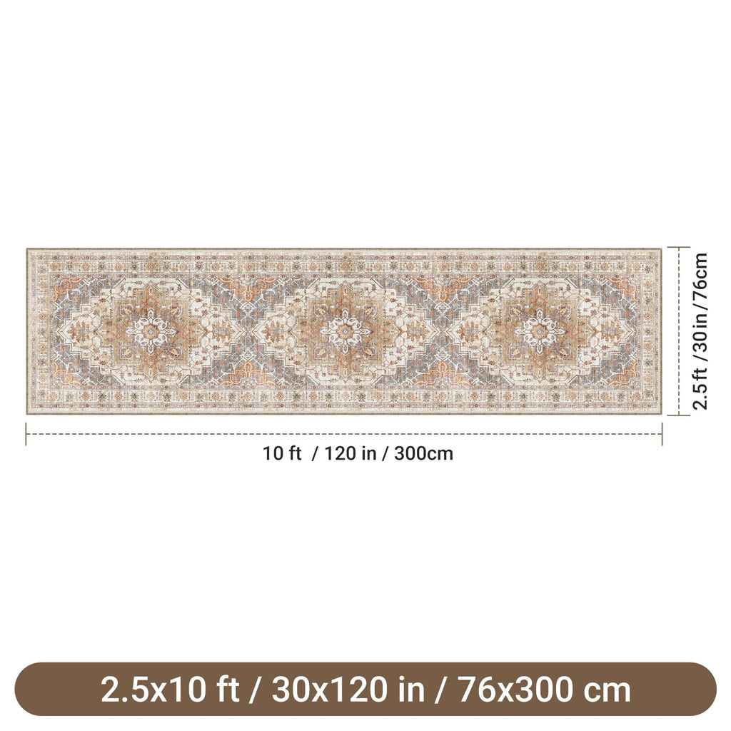 2'6"x10' Runner Rug Washable Non Slip Kitchen Rug Brown