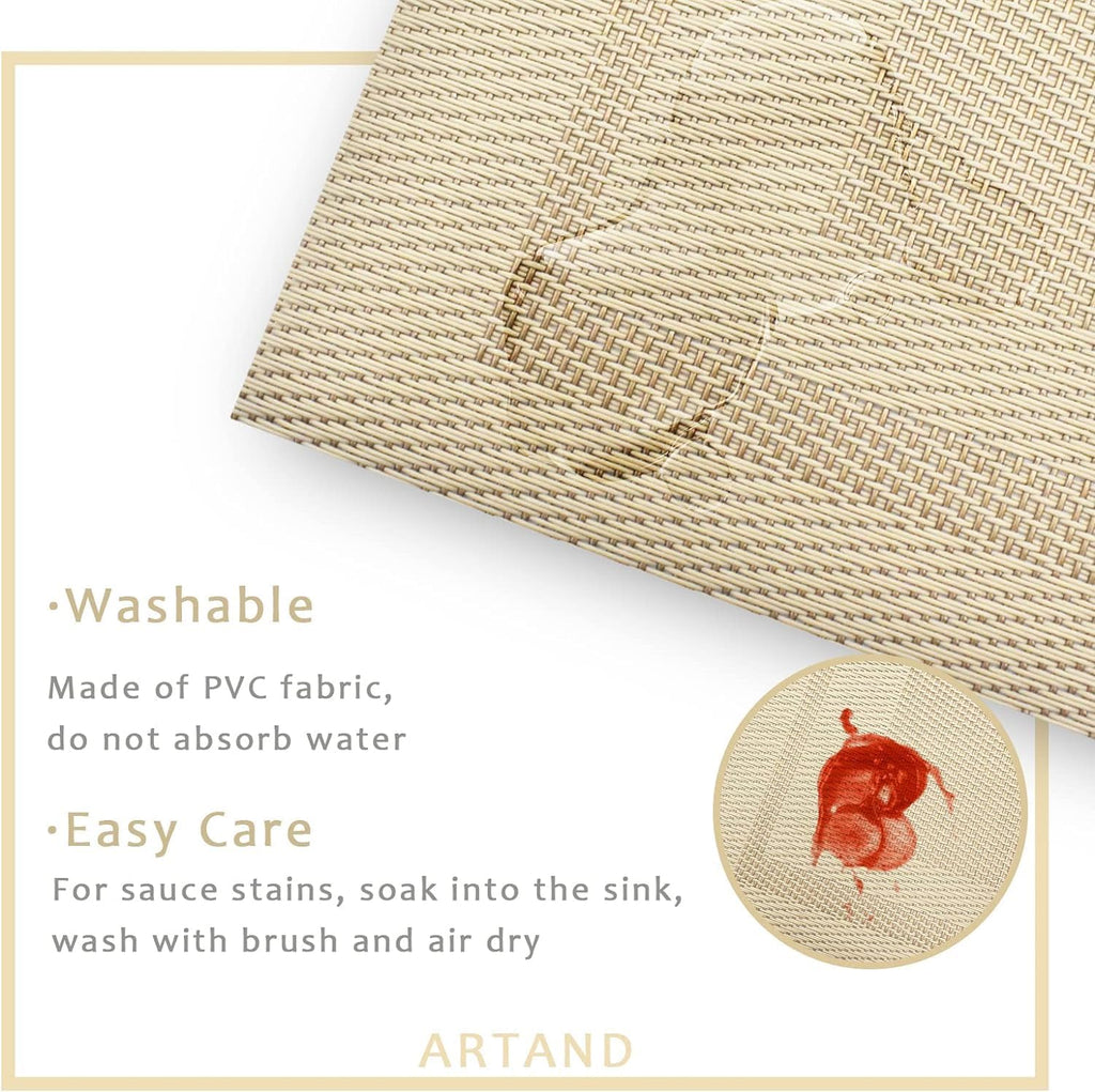 Placemats, Linen Look Woven, Heat Resistant, Washable Place Mats - Set of 6