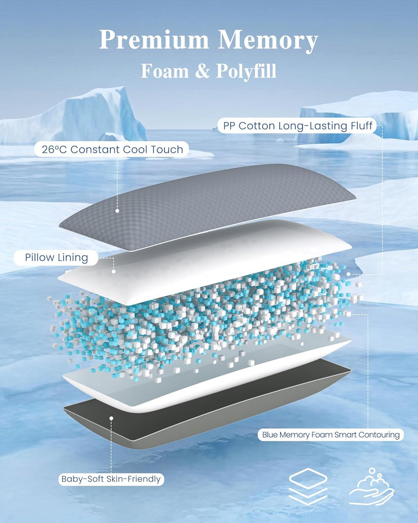 Cooling Body Pillow for Adults- Pillow Insert with Shredded Blue Memory Foam, Soft Support for Side Sleepper
