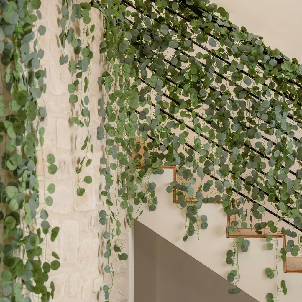 Eucalyptus Garland, Artificial Greenery Garland Faux Eucalyptus Leaves Table Vines for Wedding Backdrop - Set of 24