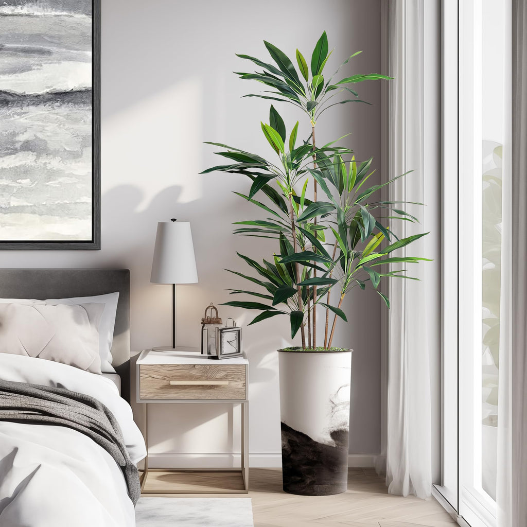Artificial Tree in Contemporary Planter, Fake Dracaena Tree Silk Tree for Indoor and Outdoor Home Decoration - 66"