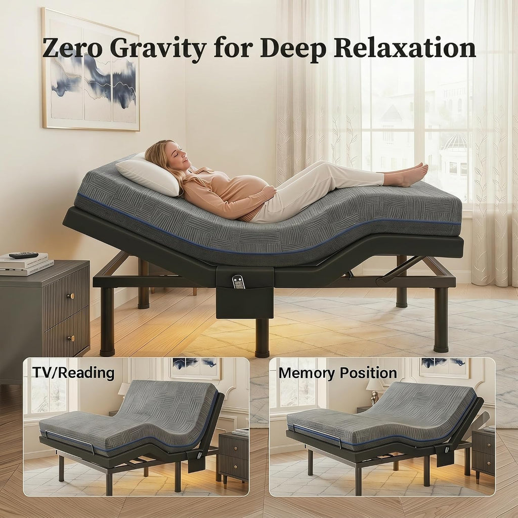 Adjustable Bed Frame Queen Electric Base, Head & Foot Incline