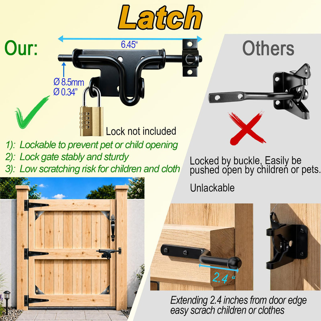 Fence Gate Kit, Easy Gate Kit, with 3 Heavy Duty Hinges