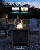 33" Outdoor Fire Pit Table, 50,000 BTU Square Propane Fire Pit Table with Lid, Glass Rock & Glass Wind Guard, HDPE Outdoor Furniture for Patio - Image 7