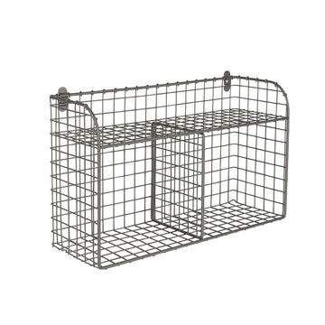 2 Bin Wall Mounted Wire Basket with Shelf Industrial Gray Organizer, Wall Mount Wire Basket Shelves Storage, Vintage