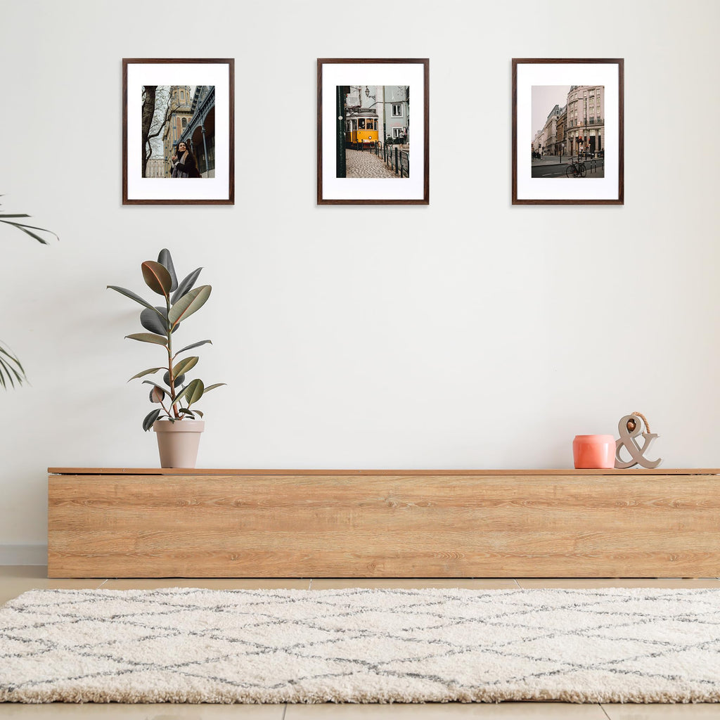 12x16 Picture Frame Rustic Brown 3 Pcs in 1 set 12x16 Frame can Display 8.5x11 inch Picture with Mat or 12x16 inch