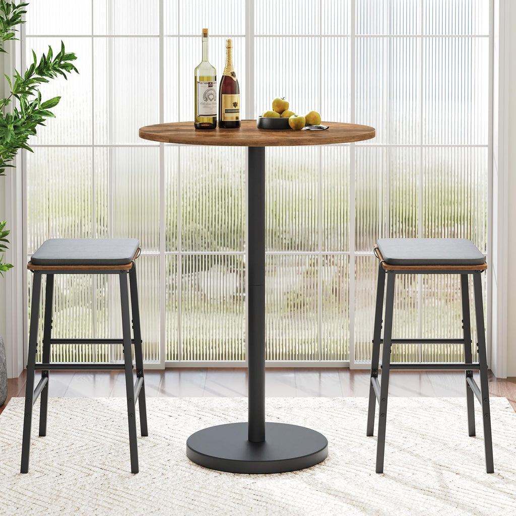 Bar Table, Round Bar Table Set of 2, Counter Height Table, Pub Cocktail Table, Metal Frame, for Bistro, Dining Room