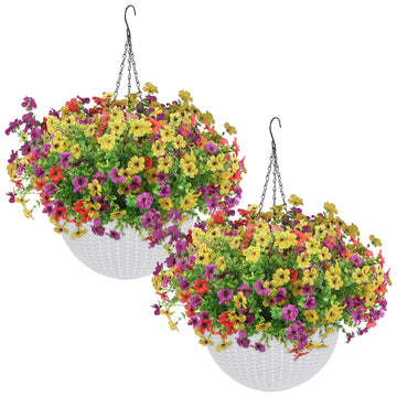 2 Sets of Artificial Hanging Plants Flowers Basket for Outdoor, 2 Sets Dry and Wet Separation Hanging Baskets
