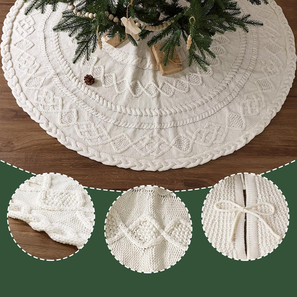 Knit Christmas Tree Skirts, Neutral Tree Skirt, Cozy Christmas Decorations