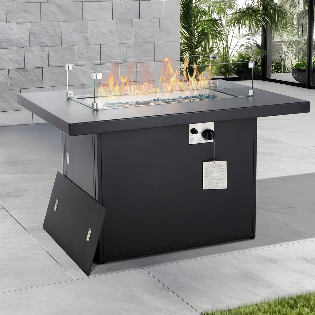 43" Aluminum Propane Gas Fire Pit Table, 60000 BTU Outdoor Patio | Natural Gas Dual Fuel, CSA Certified, Wind Guard