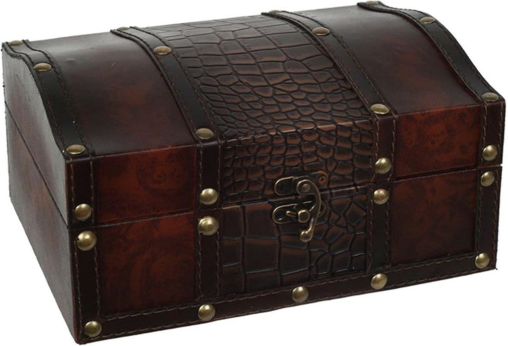 Decorative Wooden Storage Box with Leather Clasp 9 Inch Long. Ideal Gift for Wedding Special Occasion Study Home Den